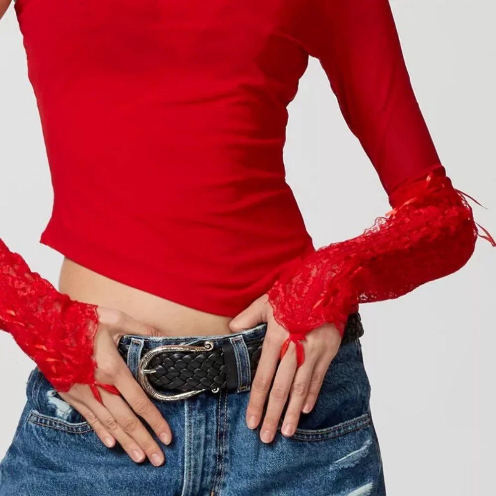 NWOT UO Urban Outfitters Lace-Up Opera Red Gloves